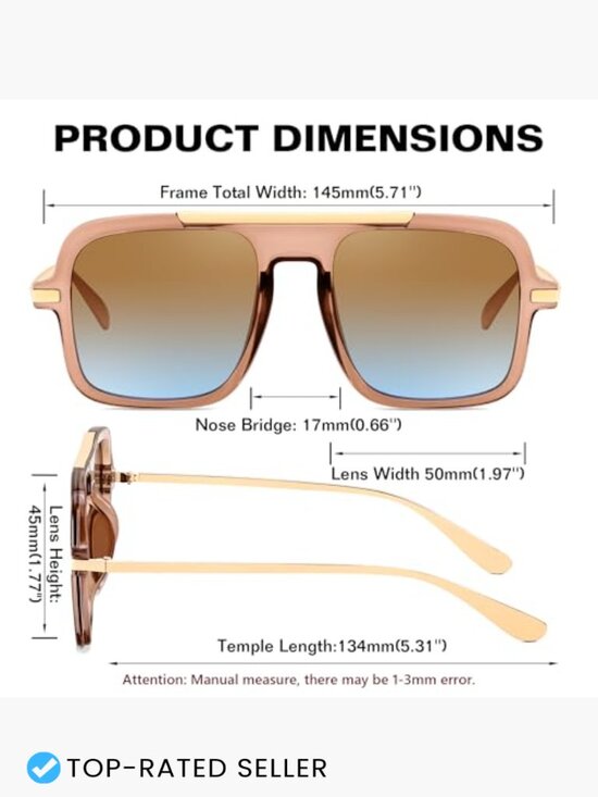 Retro Square Aviator Sunglasses Unisex Trendy 70s Shades Vintage Driver
